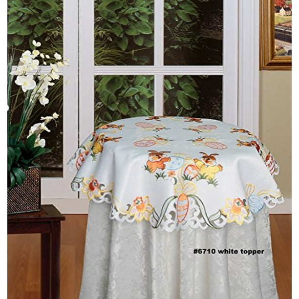 Creative Linens Embroidered Lily Daisy Floral Tablecloth Topper 33 Square Ivory Holiday 